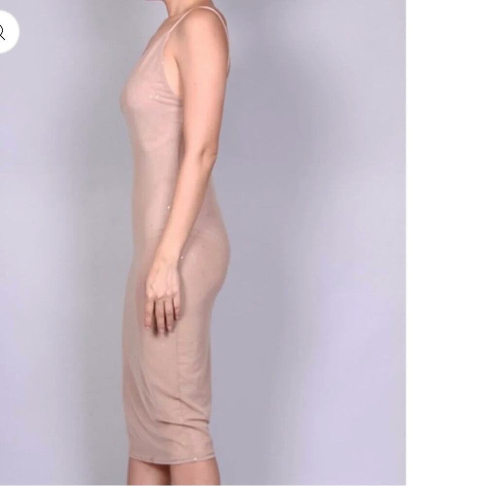 Sheer Nude Mesh Rhinestone MIDI Dress with attached Bodysuit size small